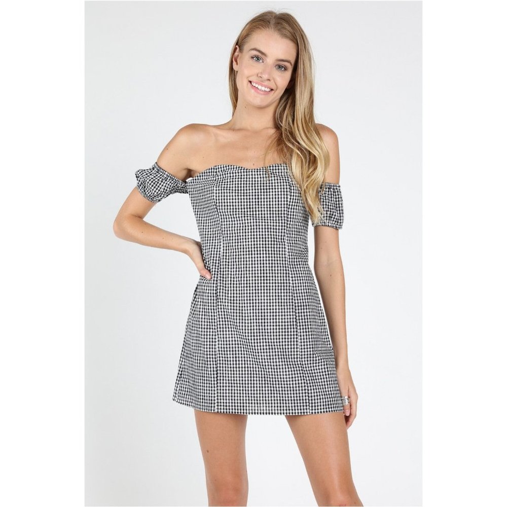 Honey Punch Off the Shoulder Gingham Dress